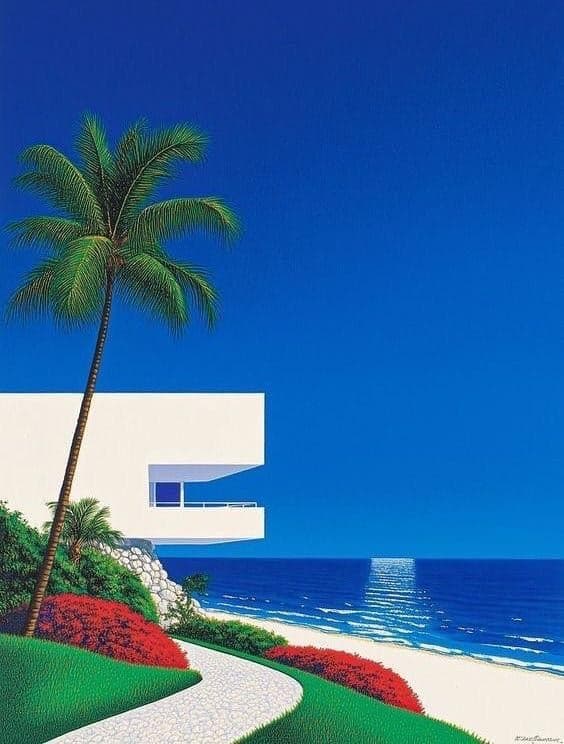 Retro beach house artwork used in the music suggestion example